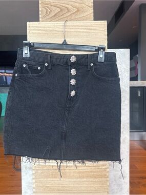 GRLFRND Black Denim Mini Skirt with Rhinestone Buttons